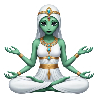 a Reptilian alien woman,in meditation, white dress like a priestess sticker