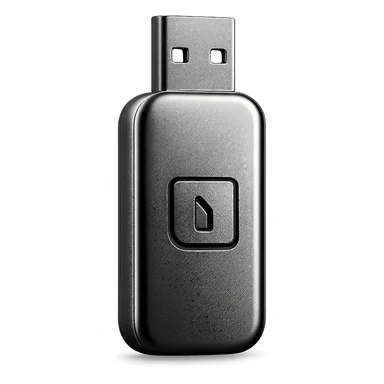 minimalist logo on a sleek metallic USB drive, modern branding gadget sticker