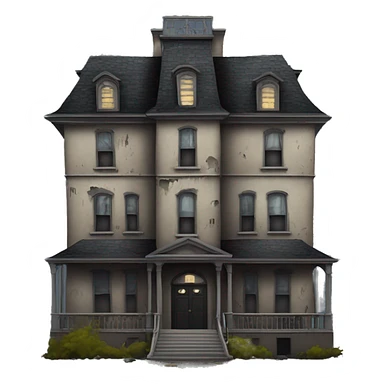 Dark dilapidated 8 story Haunted Addams manor hotel with attached garage  sticker