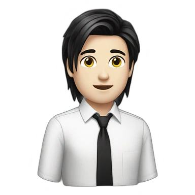 androgynous white boy bang black straight hair white shirt black tie sticker