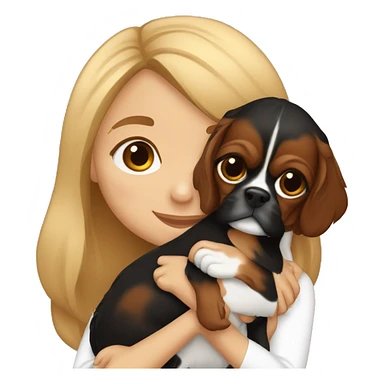 cute girl hugging two black and brown cavalier king charles spaniel  sticker