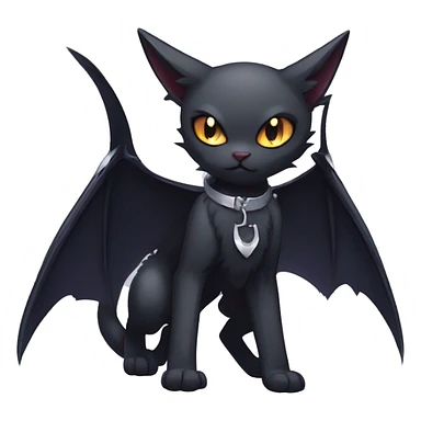   cool edgy beautiful anime-style ethereal dark-punk-themed animal vampiric cat-hybrid Fakemon with fangs and bat-wing-ears with a collar full body sticker