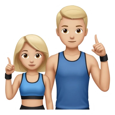 Girl and boy in gym clothes who points out sticker