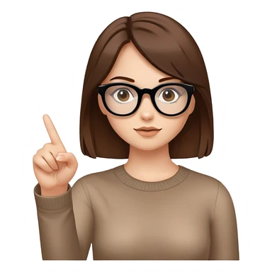 Ragazza con capelli castani, occhi castani, pelle chiara, occhiali neri, che indica di cliccare sticker