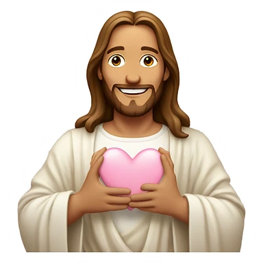 Smiling Jesus making light pink heart with hands sticker