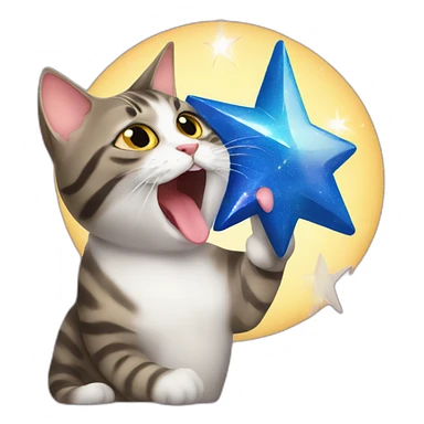 Cat licking his star sticker