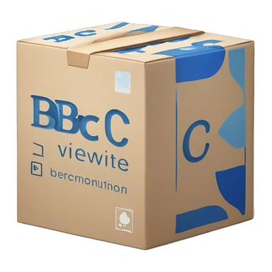 Plain white box with blue pictures of wine on the side and bold 'BC' logo in the middle of one side of the box sticker