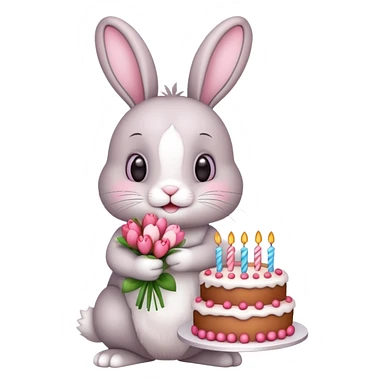Bunny saying happy birthday with hearts and flowers  sticker