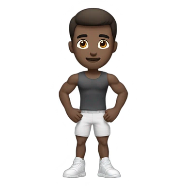 Close up Actively gesturing  with hands Pale skinned Fit Man With the biceps and brown hair in dark gray Sleeveless Mike, black oversize sports shorts, watch and white Sneakers sticker