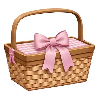 empty picnic basket with a soft pink bow, natural woven texture sticker