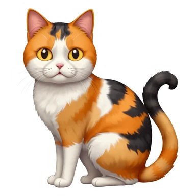 full body colourful calico cat with skinny head and fat body with an anxious face sticker