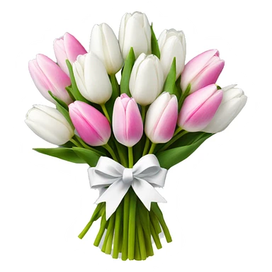 bouquet of white tulips and some pink tulips with a bow around it sticker