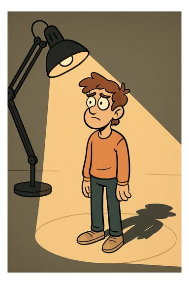 moderne Illustration einer stehenden Person im Scheinwerferlicht einer Lampe, sichtbarer Schattenwurf sticker