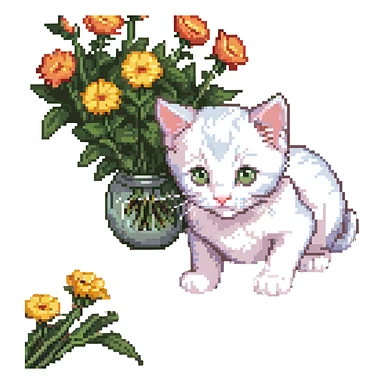 Kitten smells flowers sticker