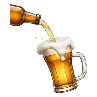 single beer bottle being tilted to pour, with foam at the top, apple emoji style sticker