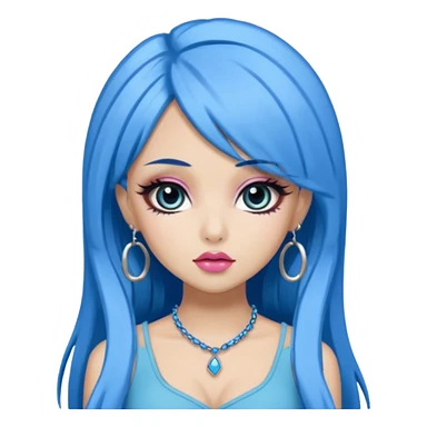 gyaru style, blue hair, dramatic makeup, bratz doll inspired sticker