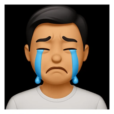 Change the emoji's expression to crying and sad, with tears streaming down the face and a frown. Maintain the emoji style and look. sticker