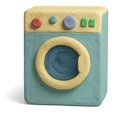 washing machine in claymation style with pastel colors and visible fingerprints sticker