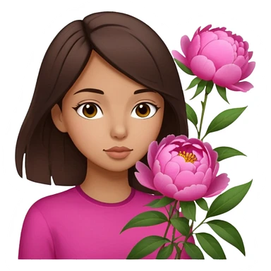 brunette girl smells flowers peonies sticker