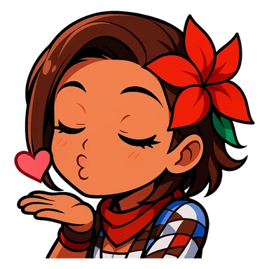 Azucena from Tekken 8 in chibi sticker style, blowing a kiss with a flirty expression, designed for Twitch emote use. sticker