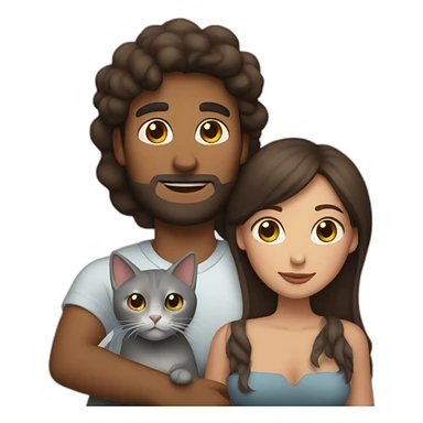 brown man and brunette woman with a big gray cat in their arms sticker