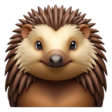 Cinematic Noble Echidna Portrait Emoji, Poised and regal, with a compact, spiky build and a textured, bristly fur in earthy browns, a distinctive pointed snout and keen, soulful eyes, Simplified yet sharp and sophisticated features, highly detailed, glowing with a warm, dignified glow, high shine, intelligent and resilient, stylized with an air of prickly elegance, focused and attentive, soft glowing outline, capturing the essence of a watchful and confident echidna, so majestic it feels as though it could scurry out of the screen with effortless authority! sticker