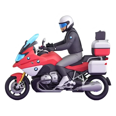BMW RT1200 LC touring motorcycle with rider on open road in a forest with easter eggs sticker