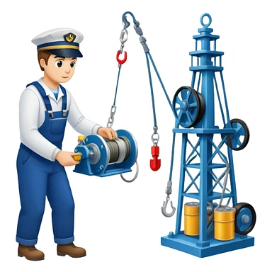 Sequential process of sailor operating winch, retrieving sediment core, and scientists examining ocean floor samples in lab sticker