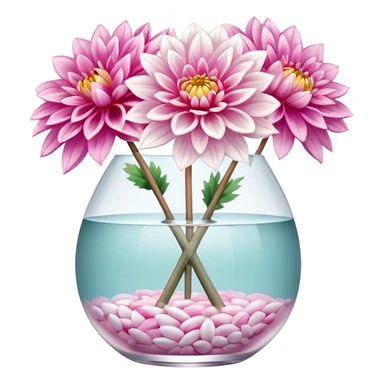 soft pastel realistic dahlia flowers in a clear vase with clear water sticker