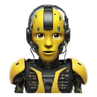 Black and yellow cyborg head with football helmet and circuits sticker