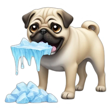 pug dog eating a ice sticker