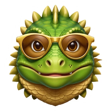 rich capitalist iguana head with golden glossy sunglasses sticker