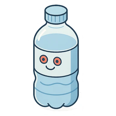 A water bottle with red eyes sticker