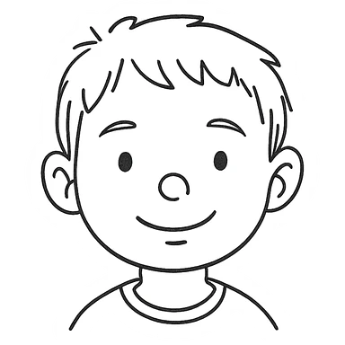 black and white hand drawn outlined portrait of a child boy's face sticker