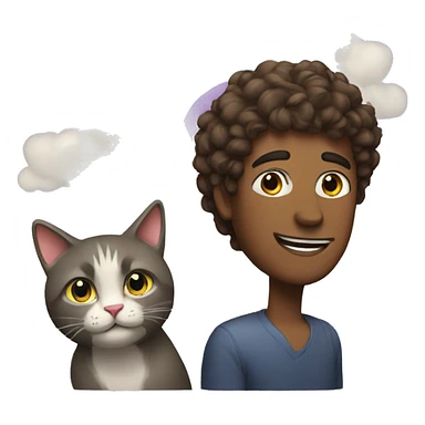 a man with a cat and a rainbow on his hair  sticker