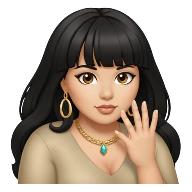 Latina female with bangs black long hair plus size with ring on finger sticker