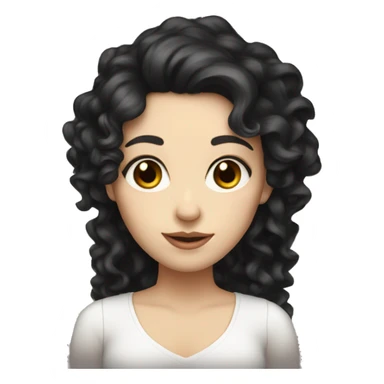 Lady with white skin and long curly black hair and brown eyes and pretty sticker
