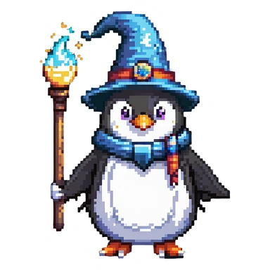 penguin wizard with a magic wand and wizard hat sticker