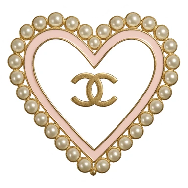  only the elegant heart with pearls and gold Chanel logo,  with no background. black pink,  sticker