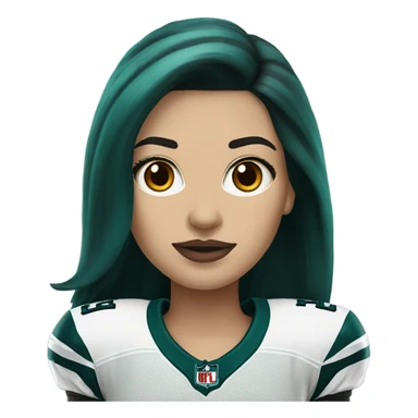 White female long dark hair red lips wearing Philadelphia Eagles jersey sticker