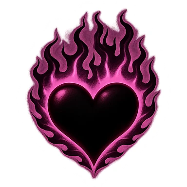 a gothic heart with black and pink flames, BLACKPINK inspired, edgy and vibrant, glowing flames, high contrast sticker