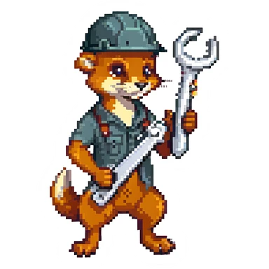 AN ANTHROPOMORPHIC WEASEL WITH A HARDHAT AND A LARGE SPANNER WRENCH - AIRPLANE FUSELAGE nose art 1940s era sticker