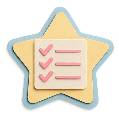 soft pastel cute star-shaped checklist icon with a blue border sticker