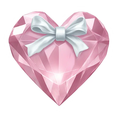 Pastel pink diamond crystal heart with white bow sticker