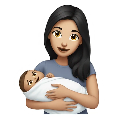mom holding newborn baby girl with blue eyes white skin and black hair and white skin newborn girl bab white skin black hair sticker