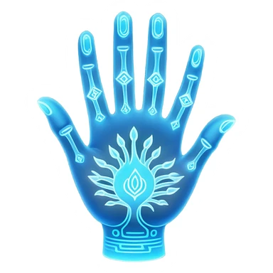 ethereal glowing hand with intricate palm lines and mystical symbols sticker