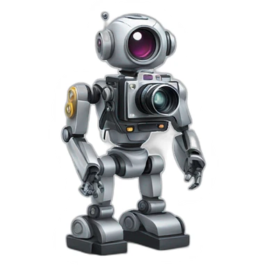 robot holding a film camera sticker