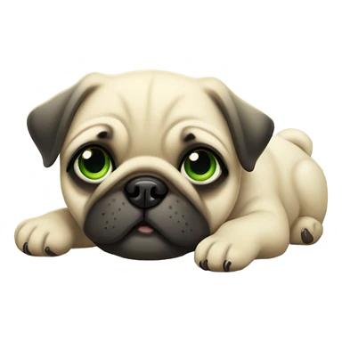 Cute Baby pug with big green eyes happy  lying down  sticker