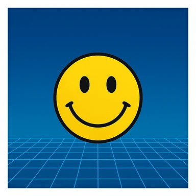 Frame 6: Background is more blue than gradient, grid lines about halfway drawn, smiley face unchanged sticker