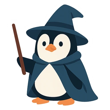 flat design style penguin wizard sticker